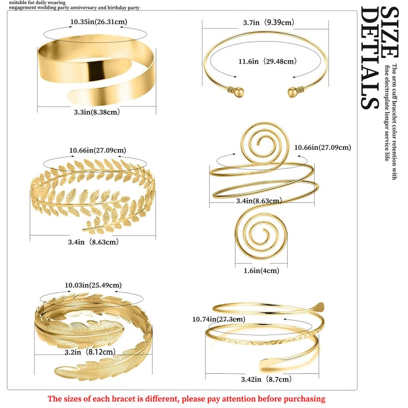 RIOSO 6 Pieces Arm Cuff Upper Arm Band Cuff Bracelet Bangle for Women Adjustable Armband Set - Image 4
